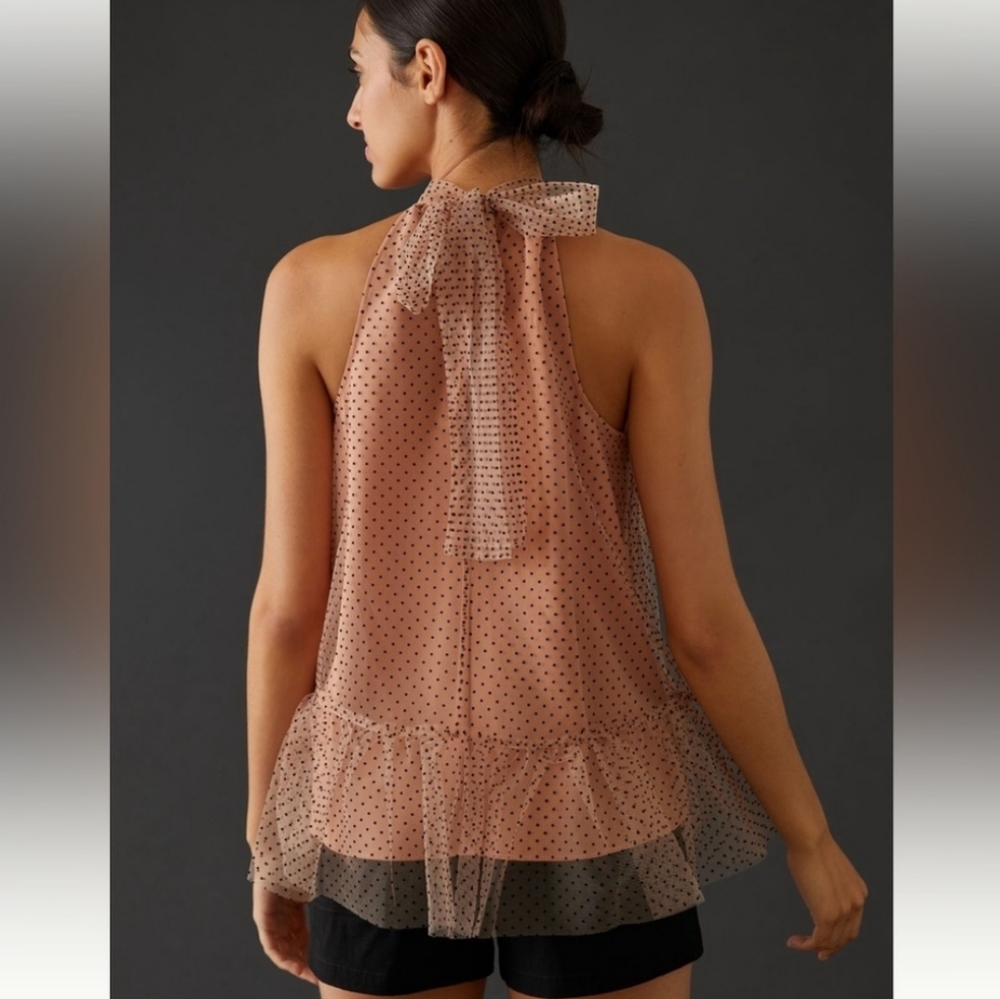Anthropologie Maeve Tulle Polka-Dot Flocked Halter Top